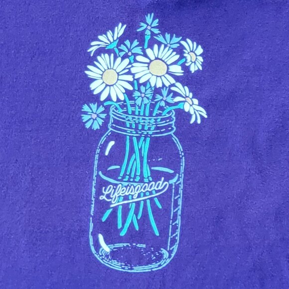 Life Is Good Purple V-Neck Daisies in Mason Jar Short Sleeve Crusher Tee - S - Picture 2 of 8